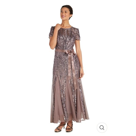 NWT - R & M Richards NY Maxi Dress with Embellishment &‎ Satin Waist Tie 6P - Picture 1 of 4